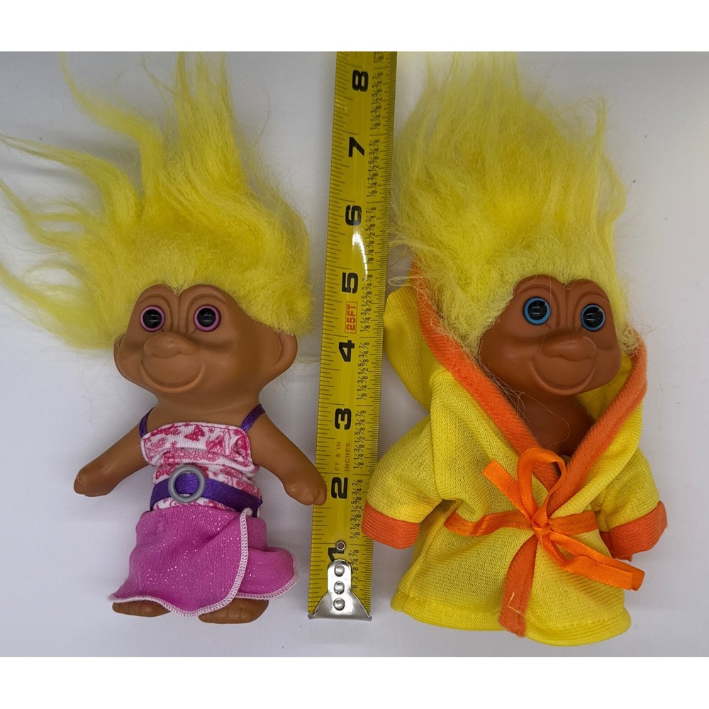 2 Vintage 1991 TNT TROLL DOLLS Yellow Hair Blue Pink Eyes - Picture 14 of 14